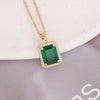 Copper Geometric Square Emerald Micropaved Pendant Necklace Set With Electroplating