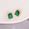Copper Geometric Square Emerald Micropaved Pendant Necklace Set With Electroplating