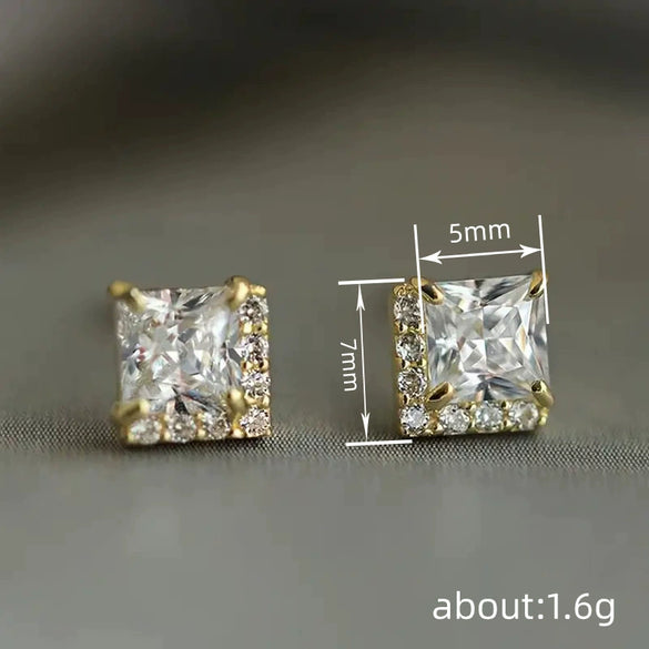Copper Geometric Square Women's Earrings With Zirconia Design Simple Style