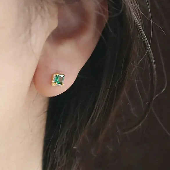 Copper Geometric Square Women's Earrings With Zirconia Design Simple Style