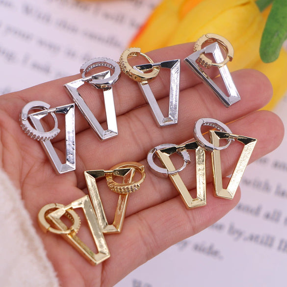 Copper Geometric Triangle Earrings With Electroplated Finish Simple Fashion Personality Stud Earrings