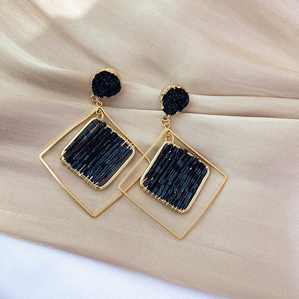 Copper Geometric Water Drop Diamond Long Tassel Earrings Fashion Versatile Dangle Earrings For Women