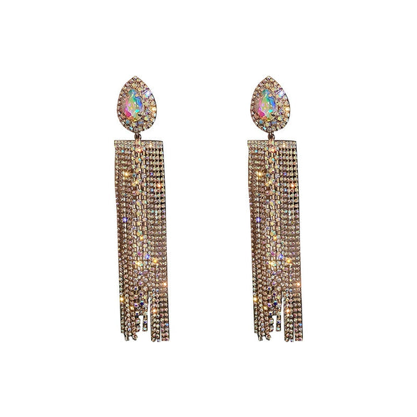 Copper Geometric Water Drop Diamond Long Tassel Earrings Fashion Versatile Dangle Earrings For Women