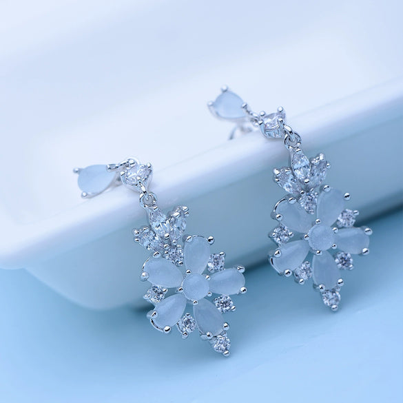 Copper Geometric Zircon Crystal Drop Earrings Long Dangle Bridal And Formal Event Jewelry