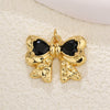 Copper Gold Plated Bow Shape Zircon Pearl Sweet Jewelry Pendant Diy Accessories