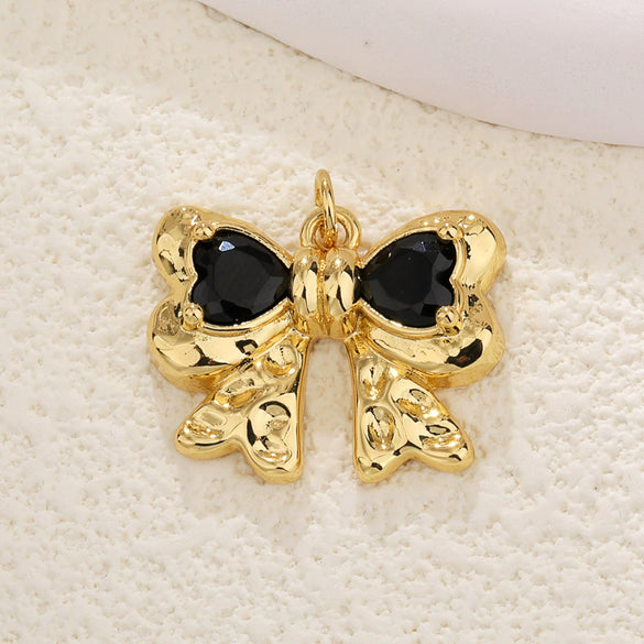 Copper Gold Plated Bow Shape Zircon Pearl Sweet Jewelry Pendant Diy Accessories