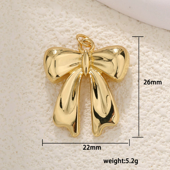 Copper Gold Plated Bow Shape Zircon Pearl Sweet Jewelry Pendant Diy Accessories