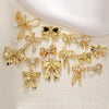 Copper Gold Plated Bow Shape Zircon Pearl Sweet Jewelry Pendant Diy Accessories