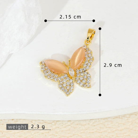 Copper Gold Plated Butterfly Pendant Earrings Accessories Insects Animals Zodiac Cartoon Style Microinlaid Electroplated