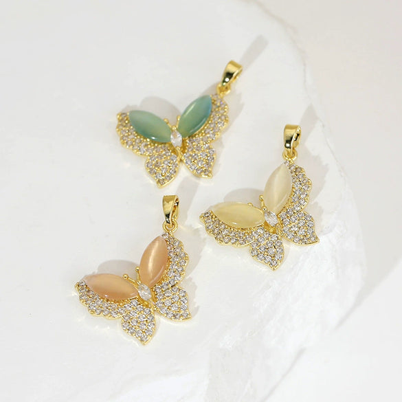 Copper Gold Plated Butterfly Pendant Earrings Accessories Insects Animals Zodiac Cartoon Style Microinlaid Electroplated