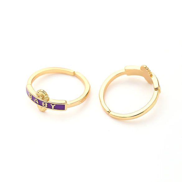 Copper Gold Plated Enamel Letter Adjustable Ring