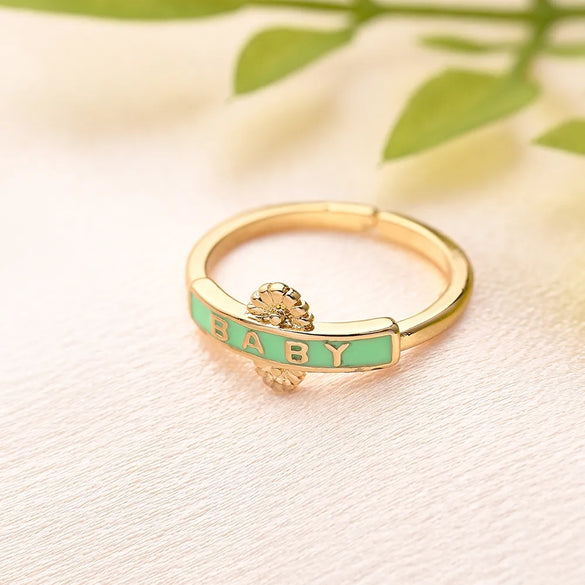 Copper Gold Plated Enamel Letter Adjustable Ring