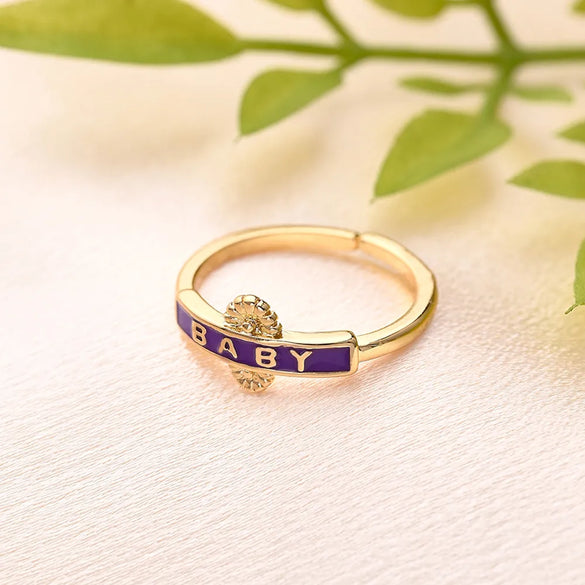 Copper Gold Plated Enamel Letter Adjustable Ring