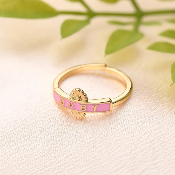 Copper Gold Plated Enamel Letter Adjustable Ring