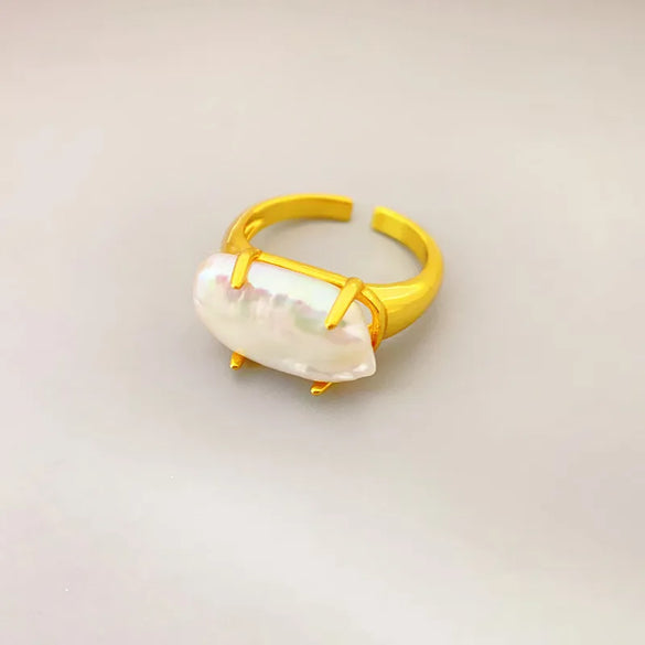 Copper Gold Plated Glam Cute Solid Color Inlay Solid Color Freshwater Pearl Open Rings