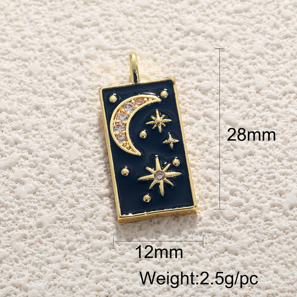 Copper Gold Plated Heart Shape Zircon Necklace Pendant With Moon Eye Cat Elephant Antler Hat Compass Diy Accessories