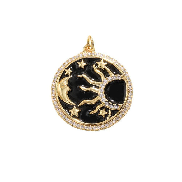 Copper Gold Plated Heart Shape Zircon Necklace Pendant With Moon Eye Cat Elephant Antler Hat Compass Diy Accessories