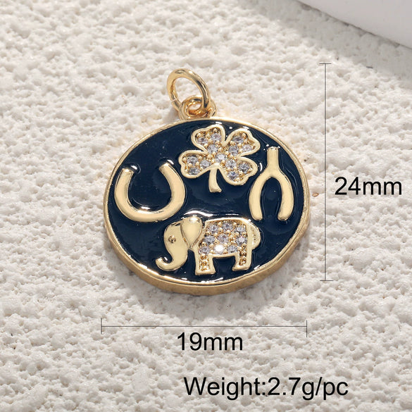 Copper Gold Plated Heart Shape Zircon Necklace Pendant With Moon Eye Cat Elephant Antler Hat Compass Diy Accessories