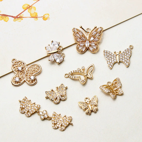 Copper Gold Plated Micro Inlaid Zircon Butterfly Connector Pendant For Earrings Necklace Bracelet And Hairpin Sweet Animal Style