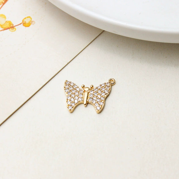 Copper Gold Plated Micro Inlaid Zircon Butterfly Connector Pendant For Earrings Necklace Bracelet And Hairpin Sweet Animal Style