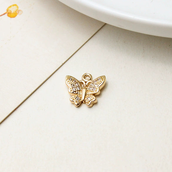Copper Gold Plated Micro Inlaid Zircon Butterfly Connector Pendant For Earrings Necklace Bracelet And Hairpin Sweet Animal Style