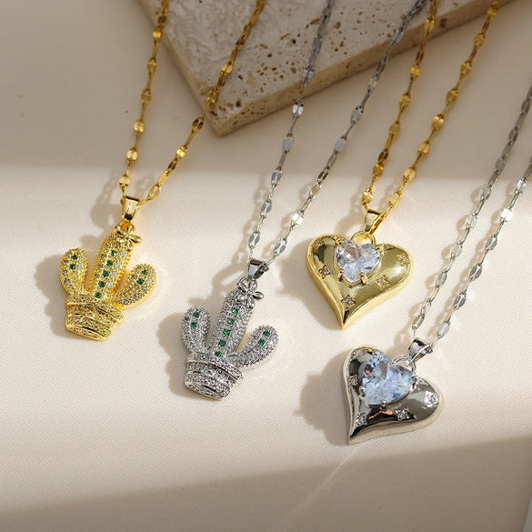 Copper Gold Plated Simple Style Classic Style Plating Inlay Heart Shape Zircon Pendant Necklace