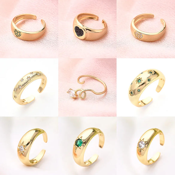 Copper Gold Plated Sun Heart Shape Zircon Adjustable Ring