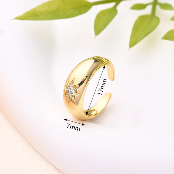 Copper Gold Plated Sun Heart Shape Zircon Adjustable Ring