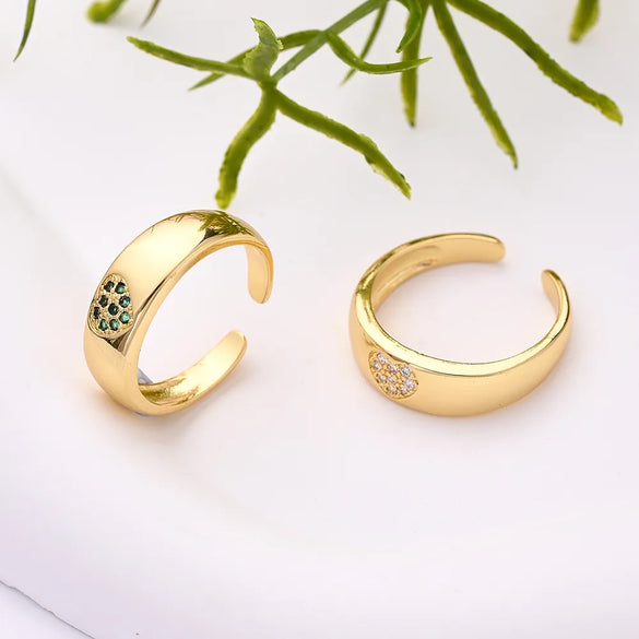 Copper Gold Plated Sun Heart Shape Zircon Adjustable Ring