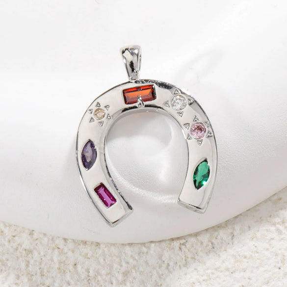 Copper Gold Plated U Shaped Horseshoe Lucky Necklace Pendant With Inlaid Zircon And Rainbow Pendant And Devil Eye Diy Accessories