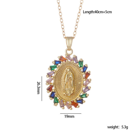 Copper Goldplated Cartoon Characters Pendant Necklace With Mixed Gemstone Setting And O Word Chain Light Luxury And Geometric Style