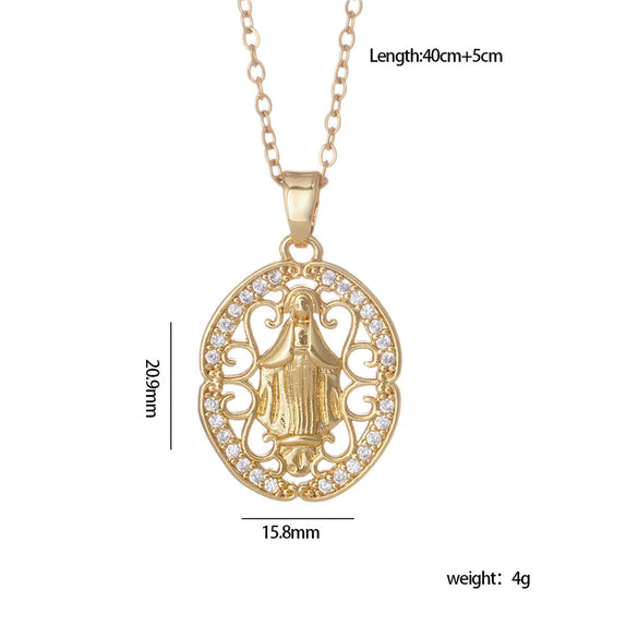 Copper Goldplated Cartoon Characters Pendant Necklace With Mixed Gemstone Setting And O Word Chain Light Luxury And Geometric Style