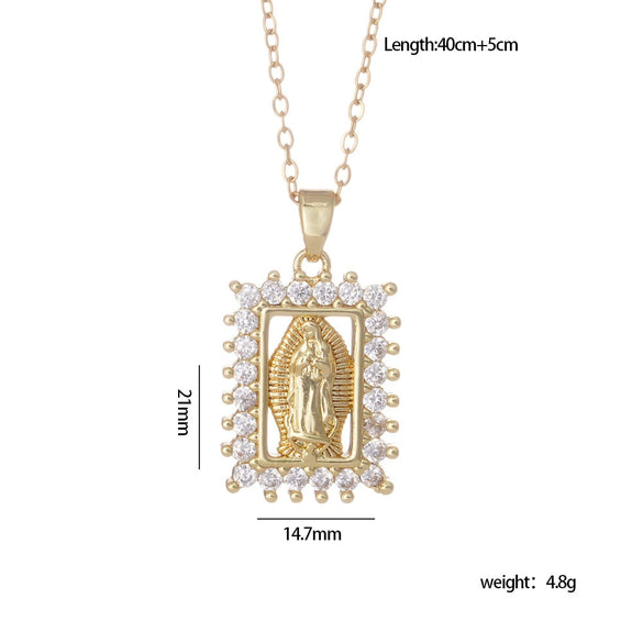 Copper Goldplated Cartoon Characters Pendant Necklace With Mixed Gemstone Setting And O Word Chain Light Luxury And Geometric Style