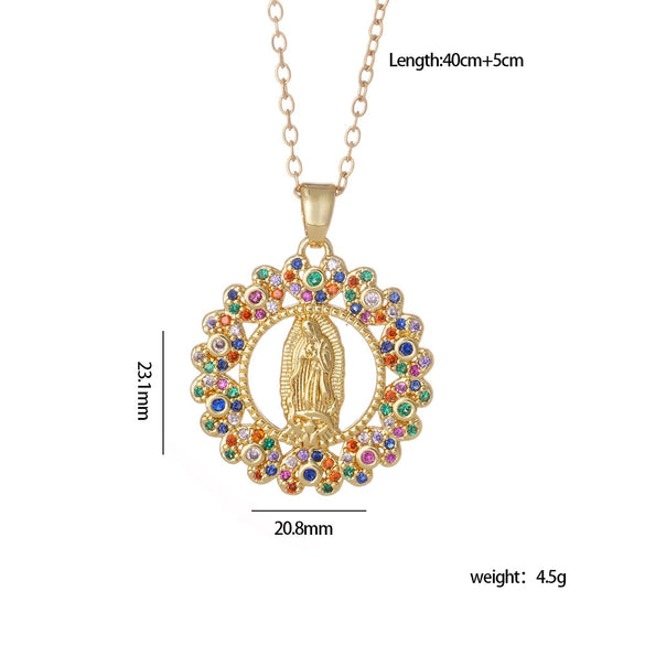 Copper Goldplated Cartoon Characters Pendant Necklace With Mixed Gemstone Setting And O Word Chain Light Luxury And Geometric Style