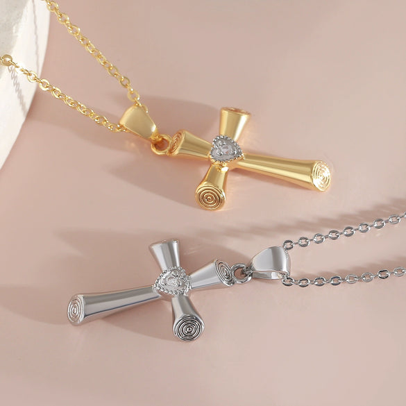 Copper Goldplated Cross Pendant Necklace Unisex Punk Hiphop Style