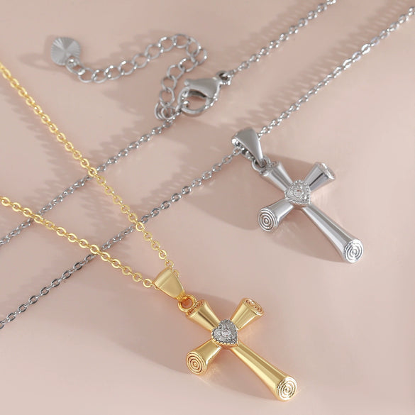 Copper Goldplated Cross Pendant Necklace Unisex Punk Hiphop Style