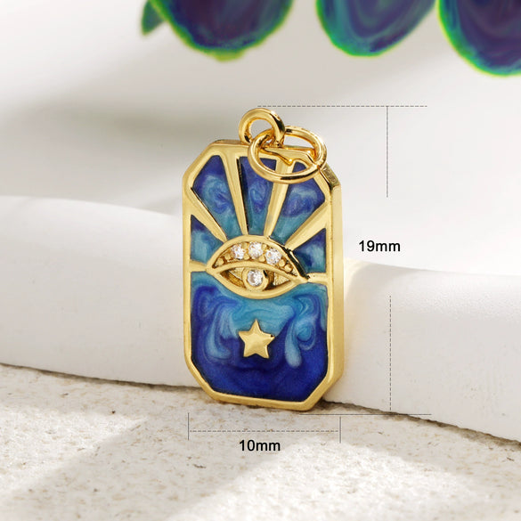 Copper Goldplated Devil's Eye Dripping Oil Totem Necklace Pendant Round Rectangular Tag Zircon Jewelry