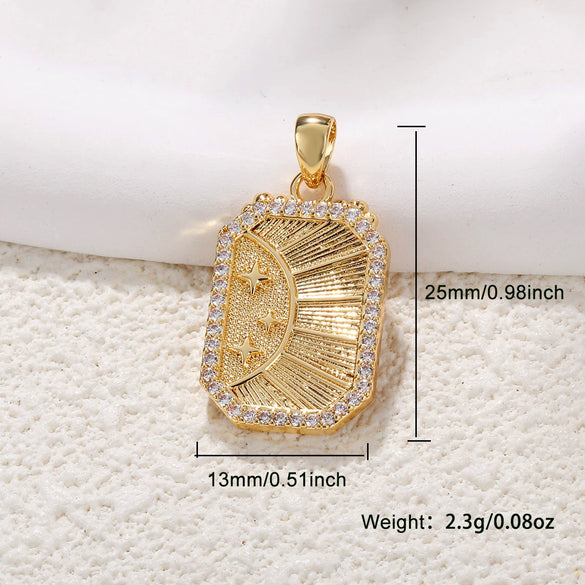 Copper Goldplated Elegant Rectangular Necklace Pendant With Letters Numbers Text Abalone Shell White Shell Cat's Eye Stone Inlaid With Pearls Zirconia Diy Decoration