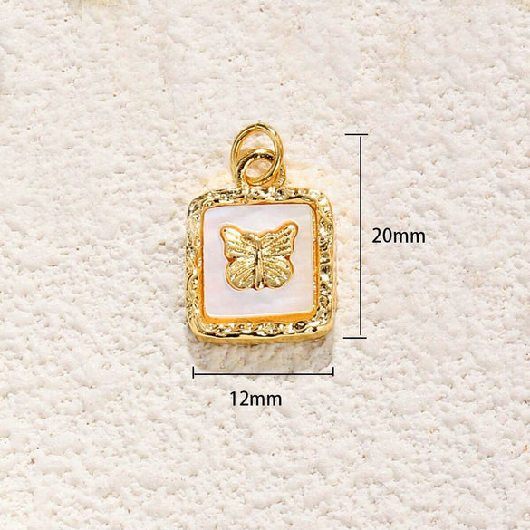 Copper Goldplated Elegant Rectangular Necklace Pendant With Letters Numbers Text Abalone Shell White Shell Cat's Eye Stone Inlaid With Pearls Zirconia Diy Decoration