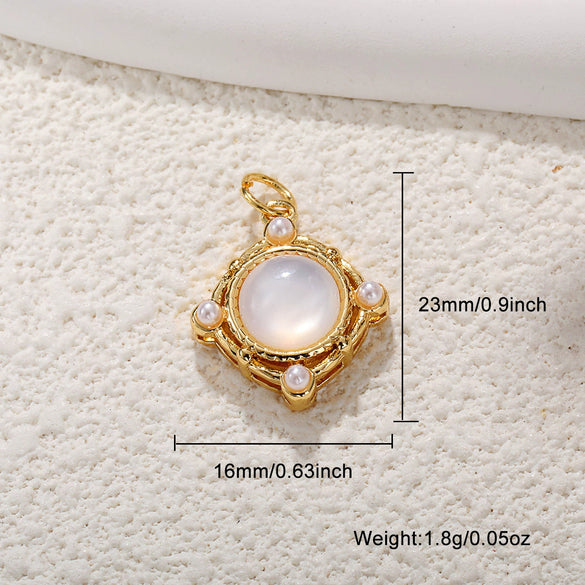 Copper Goldplated Elegant Rectangular Necklace Pendant With Letters Numbers Text Abalone Shell White Shell Cat's Eye Stone Inlaid With Pearls Zirconia Diy Decoration