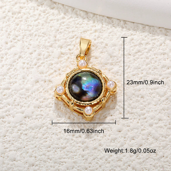 Copper Goldplated Elegant Rectangular Necklace Pendant With Letters Numbers Text Abalone Shell White Shell Cat's Eye Stone Inlaid With Pearls Zirconia Diy Decoration