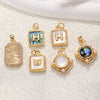 Copper Goldplated Elegant Rectangular Necklace Pendant With Letters Numbers Text Abalone Shell White Shell Cat's Eye Stone Inlaid With Pearls Zirconia Diy Decoration