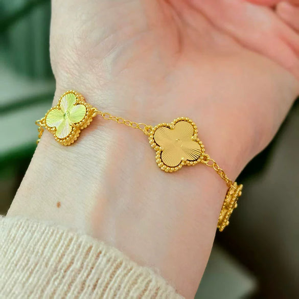 Copper Goldplated Fiveflower Clover Women's Bracelet