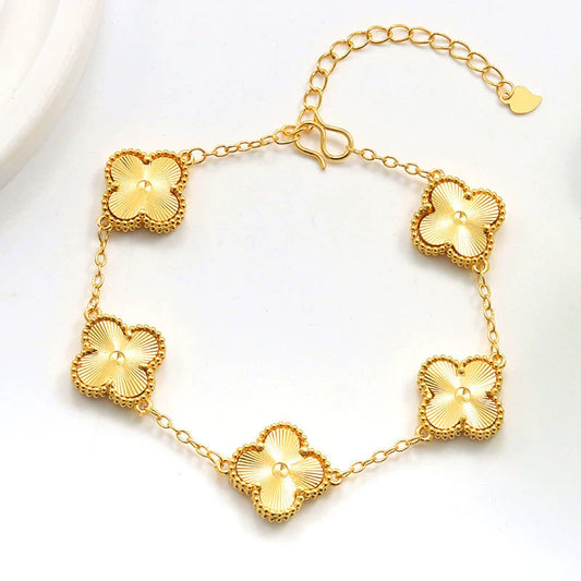 Copper Goldplated Fiveflower Clover Women's Bracelet