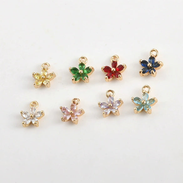 Copper Goldplated Fiveleaf Flower Zircon Pendant Jewelry Accessories Handmade With Electroplating