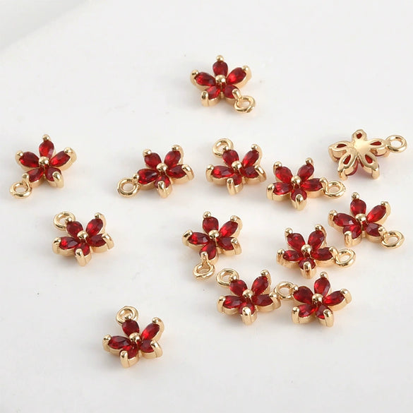 Copper Goldplated Fiveleaf Flower Zircon Pendant Jewelry Accessories Handmade With Electroplating