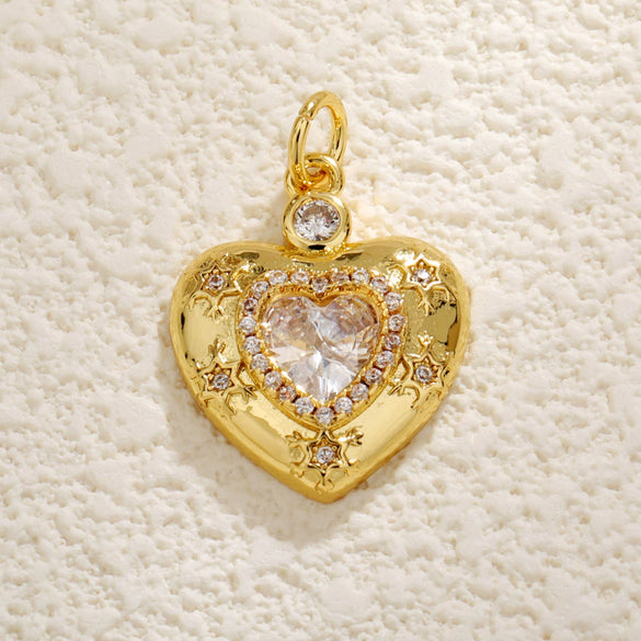 Copper Goldplated Heartshaped Pendant For Necklace And Bracelet Diy Accessories With Zirconia Inlay And Little Fragrance Style
