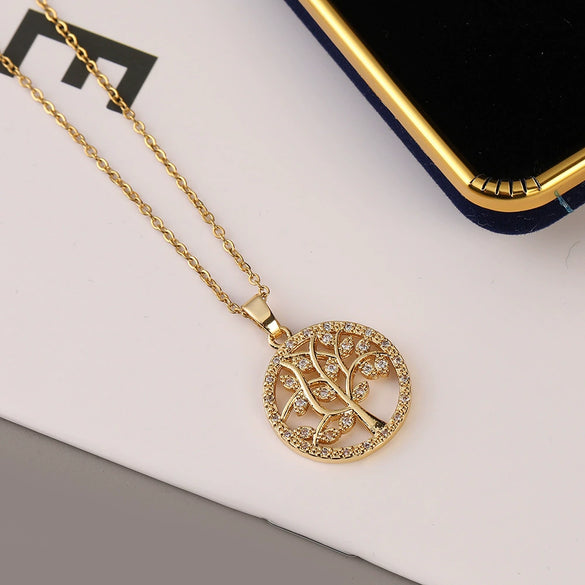 Copper Goldplated Heartshaped Tree Of Life Necklace Pendant For Women With Electroplating Treatment