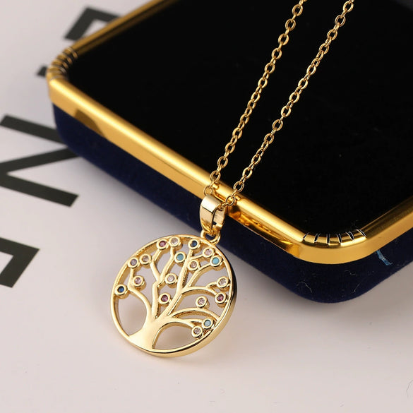 Copper Goldplated Heartshaped Tree Of Life Necklace Pendant For Women With Electroplating Treatment