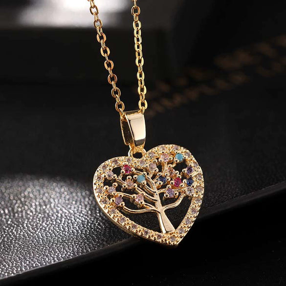 Copper Goldplated Heartshaped Tree Of Life Necklace Pendant For Women With Electroplating Treatment